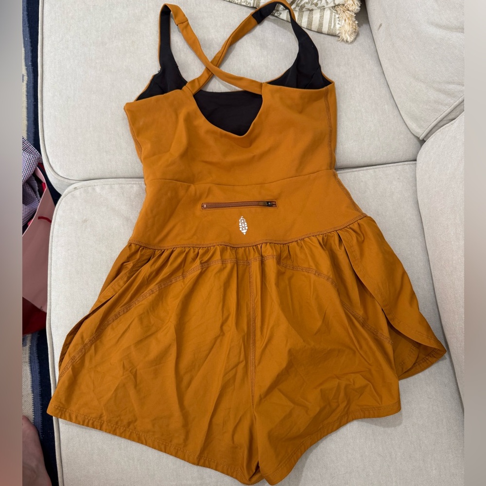 FP Movement by Free People Rust Orange Active Romper with Crisscross Straps - Picture 3 of 3